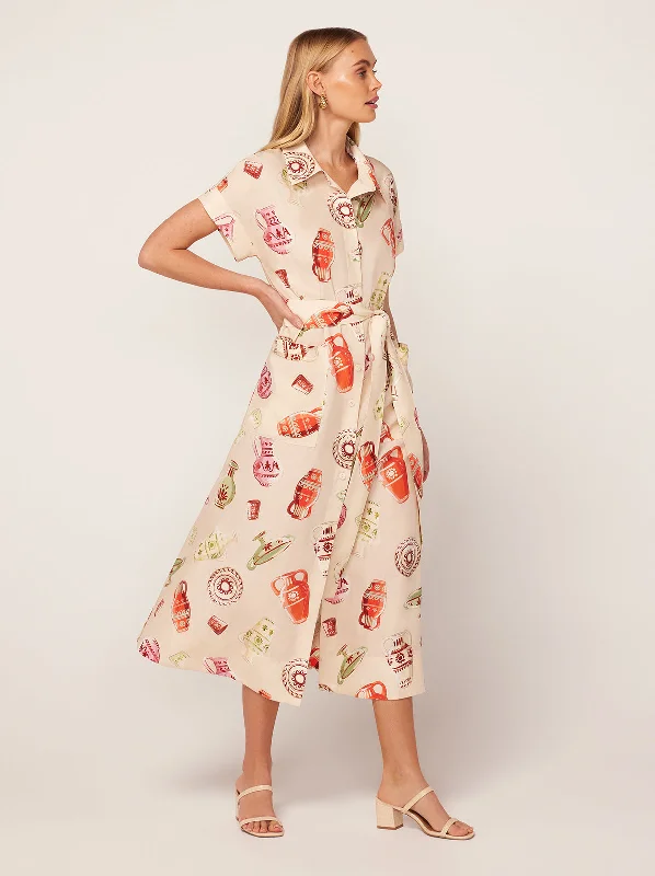 Online Exclusive Alessandra Ivory Pottery Print Midi Shirt Dress