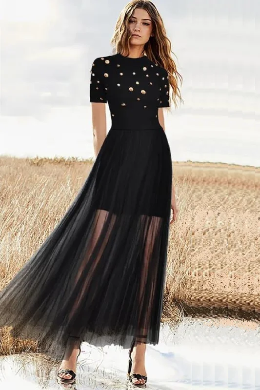 Epic Deals Designer Women Dress Sets Knitting Top Beaded Sweater & Midi Long Skirts Set Black Outfits Chic