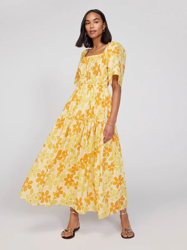Hot Deal Louisa Yellow Floral Print Maxi Dress