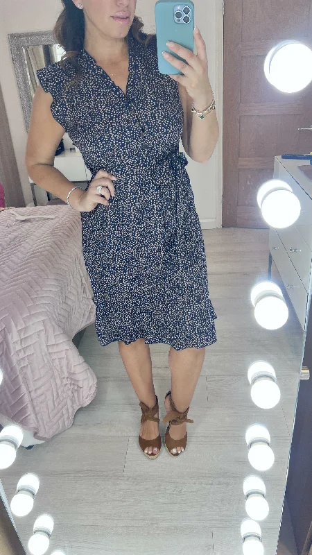 Exclusive Preview Heather Navy Speckled Print Frill Hem Dress