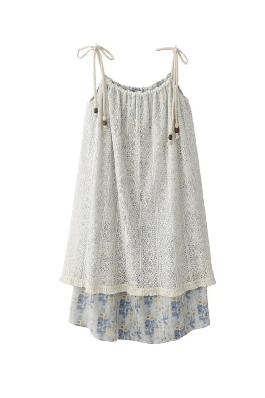 Warehouse Sale Floral Lace Splicing Dress Women Summer Holiday Seaside Loose Aesthetic Mid-length Halter Dress Warehouse Sale Floral Lace Splicing Dress Women Summer Holiday Seaside Loose Aesthetic Mid-length Halter Dress