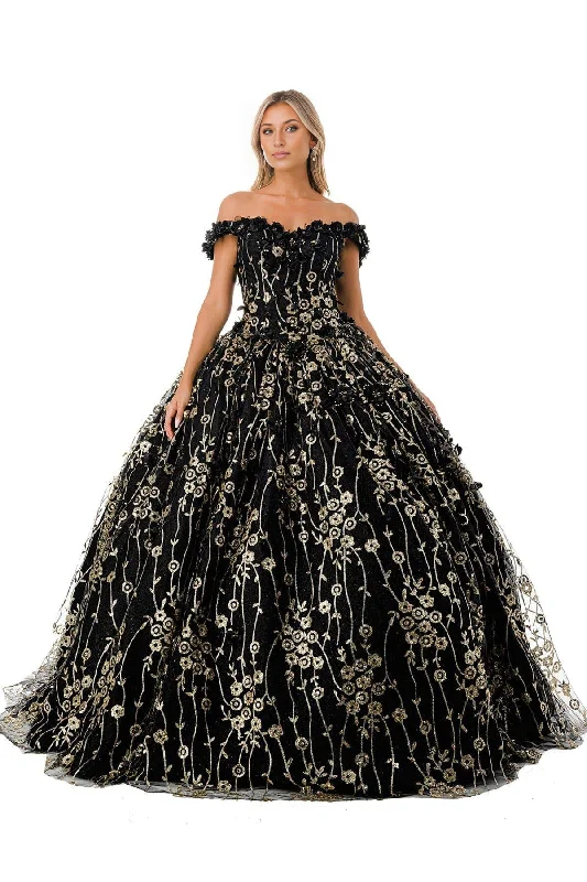 Price Drop Alert Gorgeous Black Gold Floral Inspired Off Shoulder Quinceanera Dress Ball Gown Princess Dress