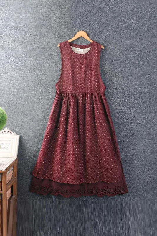Final Markdown Summer Girl Plaid Cotton and linen Sleeveless Dress Women