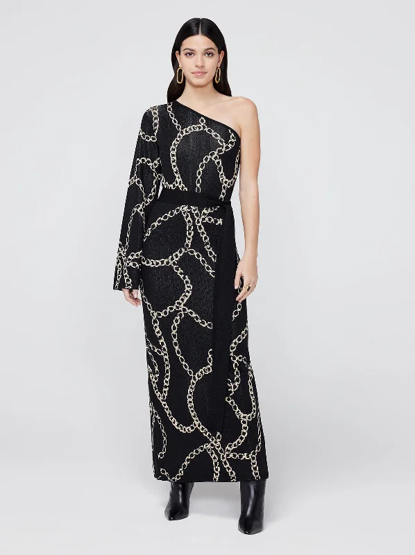 Weekend Deal Esme Black Chain Lurex Knit One Shoulder Dress