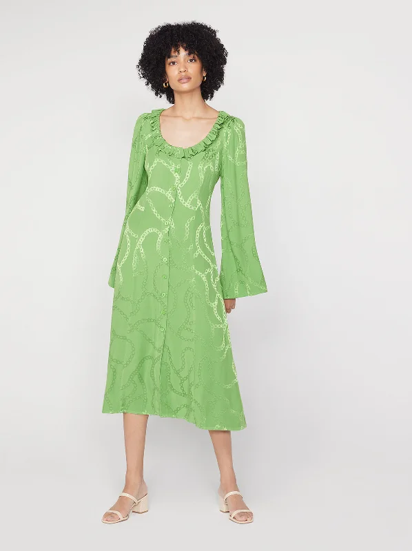 Price Rollback Flora Green Chain Jacquard Midi Dress