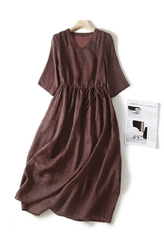 Online Only Women Cotton Short Sleeve Midi Dress Summer Casual Loose Vintage Solid Dresses With Pockets Female Online Only Women Cotton Short Sleeve Midi Dress Summer Casual Loose Vintage Solid Dresses With Pockets Female