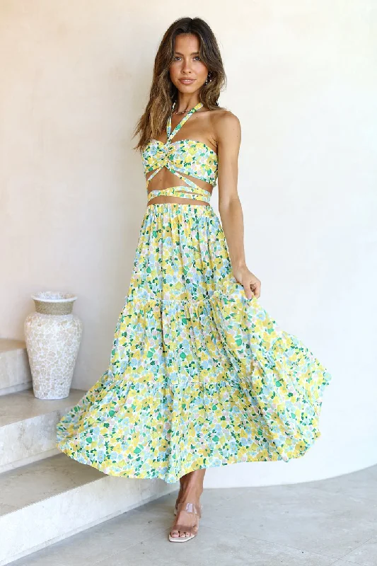 Daily Specials Women's Floral Crop Top Maxi Skirt Set 2 Piece Outfit Dress