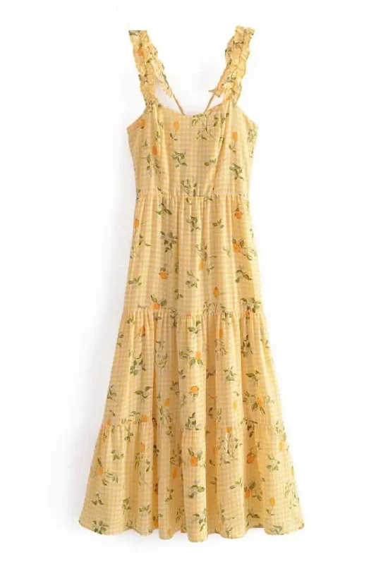 YEAR-End Sale Summer Sweet Plaid Cute Fungus Long Dress French Sexy Slim Backless Chic Straped Dresses
