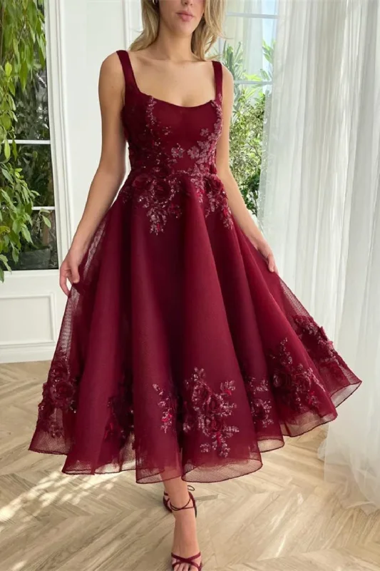 Online Only Evening Dress Lace Appliques Square Neck Formal Party Prom Gown
