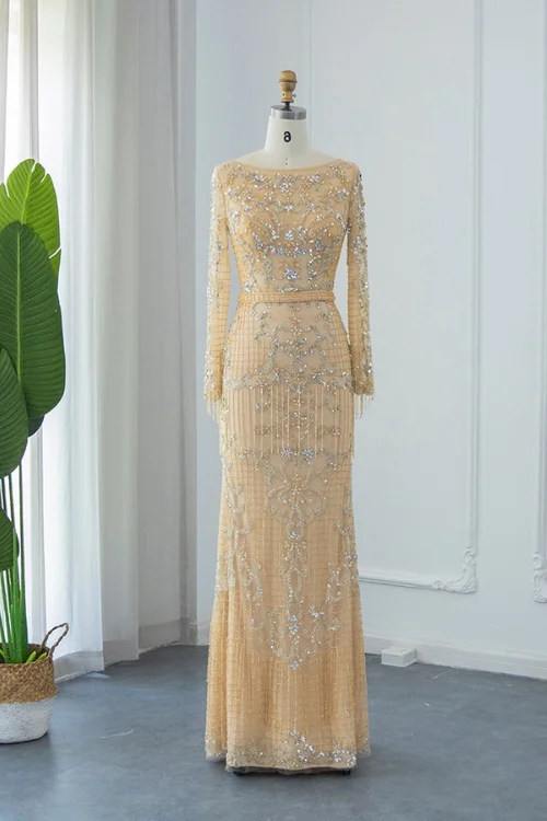 Super Bargain Said Luxury Beading Tassel Dubai Evening Dresses Women Long Sleeve Prom Formal Gowns for Wedding Party Guest Super Bargain Said Luxury Beading Tassel Dubai Evening Dresses Women Long Sleeve Prom Formal Gowns for Wedding Party Guest