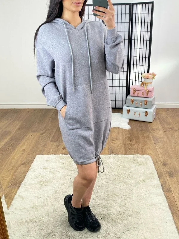 Overstock Bexy Plain Pocket Loose Fit Knitted Hooded Jumper Dress