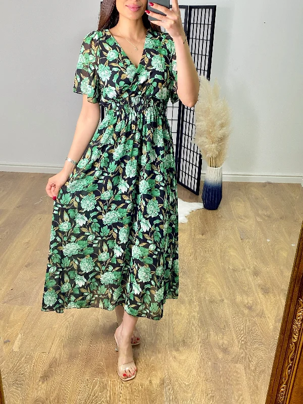 Buy Now Chyna Floral Print Angel Sleeve Maxi Dress