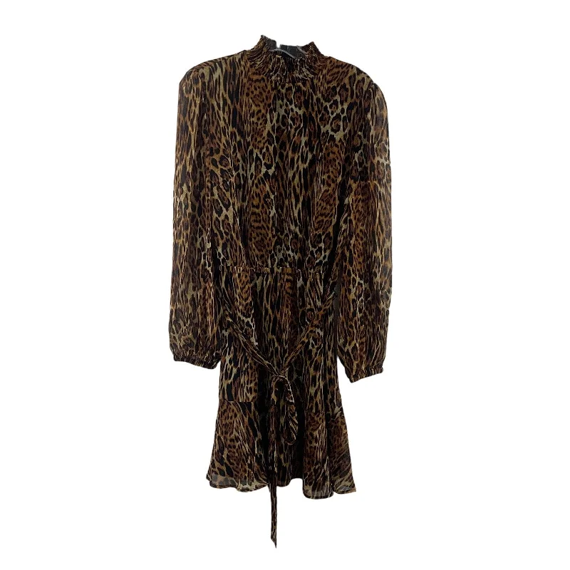 Doorbuster Deal INC Tan Womens Lepopard Print Midi Blouson Dress, Polyester, L, NWT