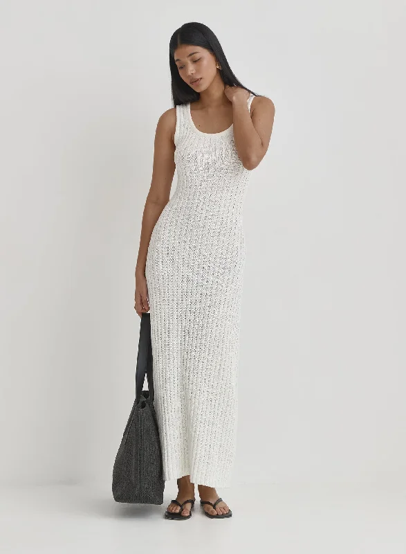 Limited Availability Cream Knit Maxi Dress- Cadie