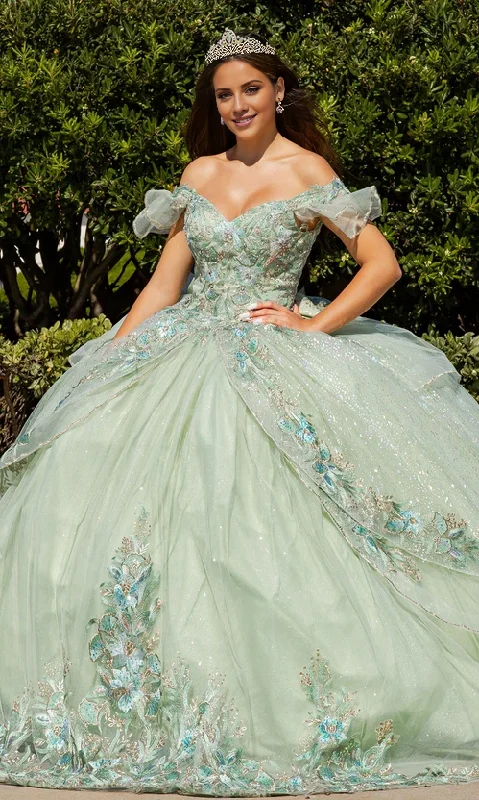 Online Only Quinceanera Ball Gown Princess Dress Sage Dress Floor Length Sleeveless Off Shoulder with Appliques