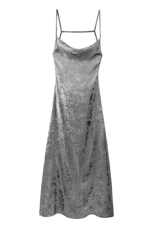 Friends and Family Sale Women's Inner Style Sling Dresses Metallic Texture Backless Slim Back Zipper Ankle MIDI Skirt