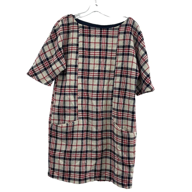 Online Only Zara Basic White Red Blue Plaid Womens Shift Midi Dress L Polyamide Preowned