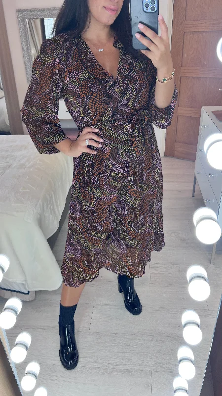 Stock Clearance Nina Mosaic Print Wrap Effect Dress