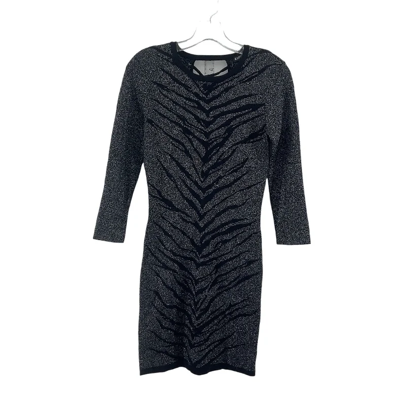 Amazing Deals Express Silver Metallic Knit Zebra Print Womens Midi Sweater Dress Rayon S