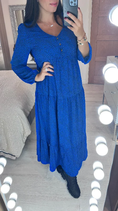 Discount Deals Westley Royal Blue Cheetah Print Smock Maxi Dress