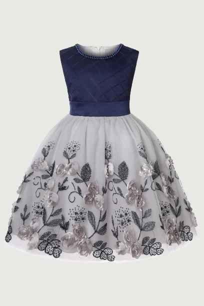 The Best Prices Blue Beading Collar Sequined Flower Tulle Ribbon Plaid Sleeveless Baby Girl Dress Girls Summer Clothes robe princesses