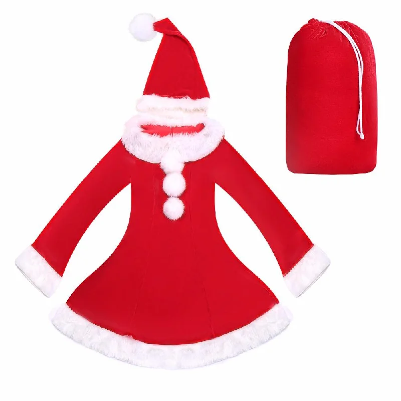 Super Bargain Women Sexy Christmas  Dress Christmas Hat Set Adult Santa Dresses