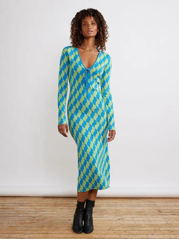 Overstock Sale Leah Green Wavy Tile Knit Dress