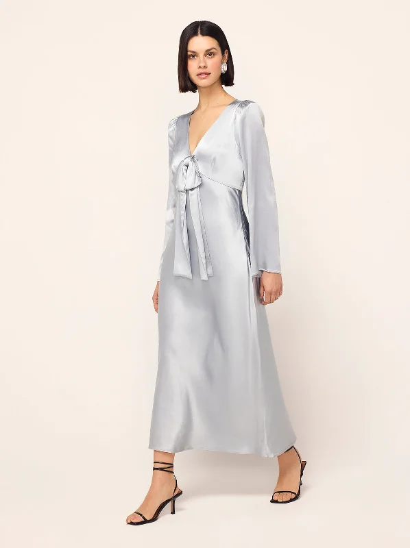 Online Exclusive Lily Silver Satin Bow Dress