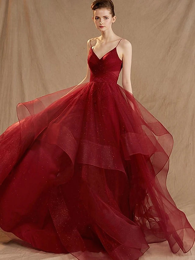 Early Access Evening Gown Elegant Dress Party Wear Floor Length Sleeveless V Neck Tulle V Back with Sequin Ruffles Early Access Evening Gown Elegant Dress Party Wear Floor Length Sleeveless V Neck Tulle V Back with Sequin Ruffles