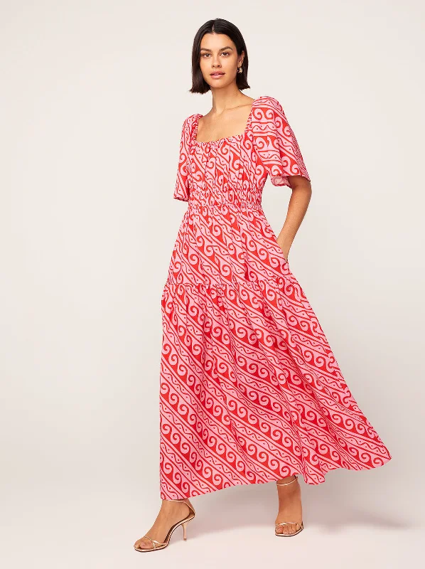 New Markdowns Louisa Pink Wave Print Maxi Dress