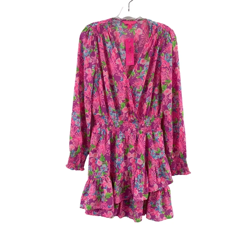 Best Bargains Lilly Pulitzer Cristiana Pink Floral Ruffled Stretch Blouson Dress Women’s 6 NWT
