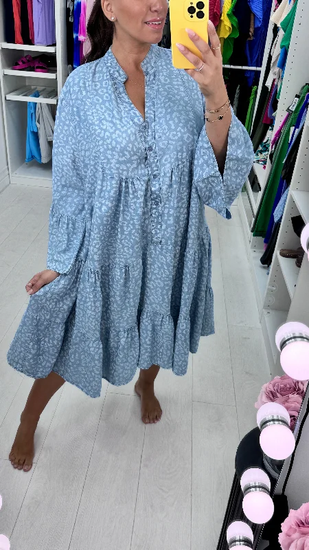 Limited Time Offer Freddie Denim Leopard Print Midi Dress