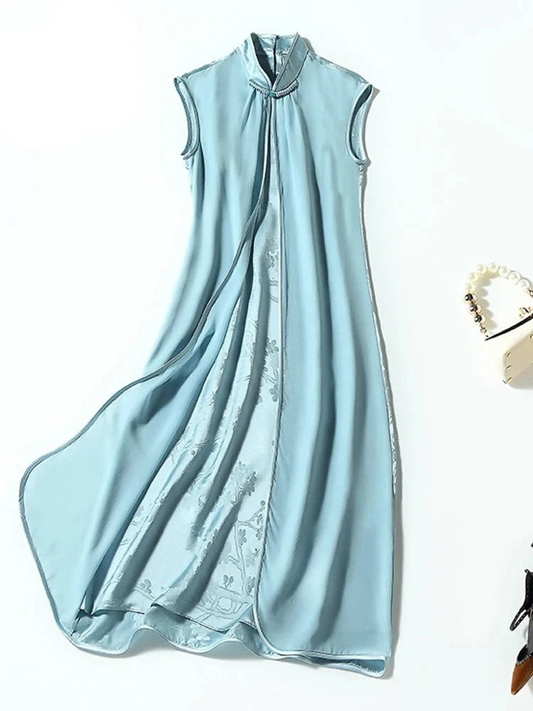 Clearance Items Retro Jacquard Dress Sleeveless Solid Ethnic Loose Waisted Dress Spring