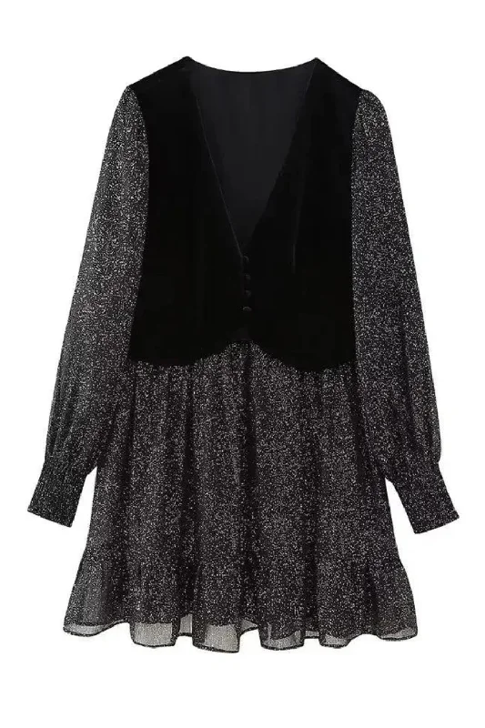 Act Fast Spring Vest Patchwork Dress For Women Tight Short Dresses Female Buttons Wild Vintage