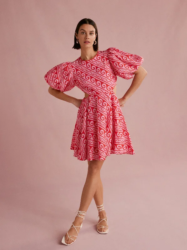 Hurry In Coco Pink Wave Print Mini Dress