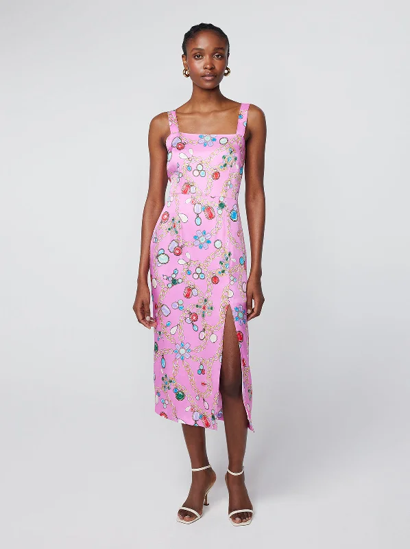 Don't Wait Mara Pink Chain Print Midi Dress