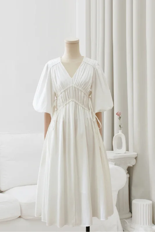Weekend Deal Women Dress Summer White Puff Sleeved Slim Solid Knee-Length Elegant Female Clothing Weekend Deal Women Dress Summer White Puff Sleeved Slim Solid Knee-Length Elegant Female Clothing
