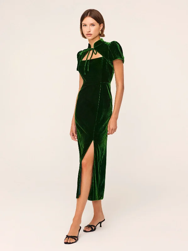 Buy Now Carmella Green Velvet Midi Dress