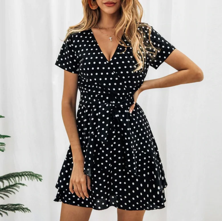 Savings Galore Women Summer Casual Ruffled V-Neck Mini Dress