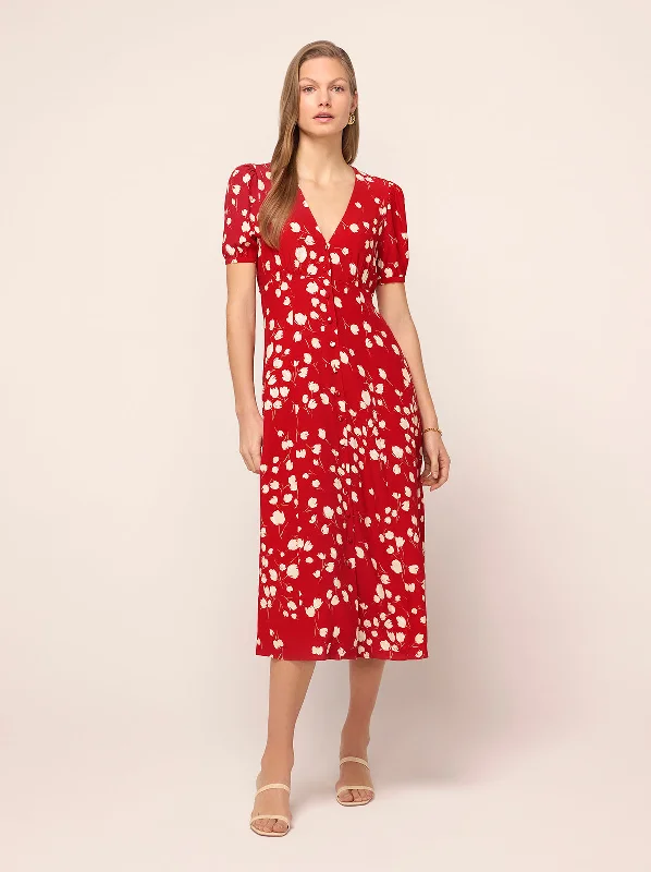 Exclusive Deal Anya Red Scattered Tulip Print Tea Dress