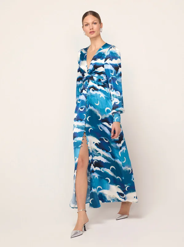 Best Bargains Aurora Blue Cloud Print Maxi Dress