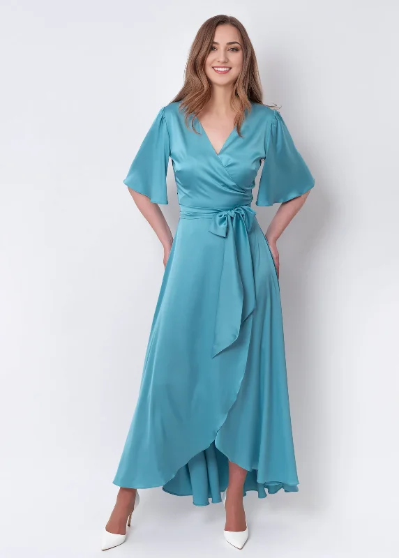 Super Bargain Dusty Blue A-Line Silk Dress Wrap Dress Bridesmaid Dress Wedding Guest Dress Super Bargain Dusty Blue A-Line Silk Dress Wrap Dress Bridesmaid Dress Wedding Guest Dress