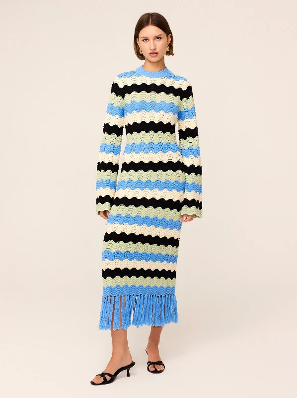 Midnight Sale Ondine Blue Multi Crochet Knit Dress