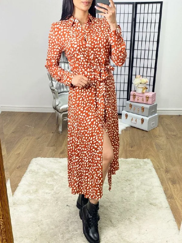 Incredible Offers Taymer Printed Tie Waist Floaty Shirt Dress