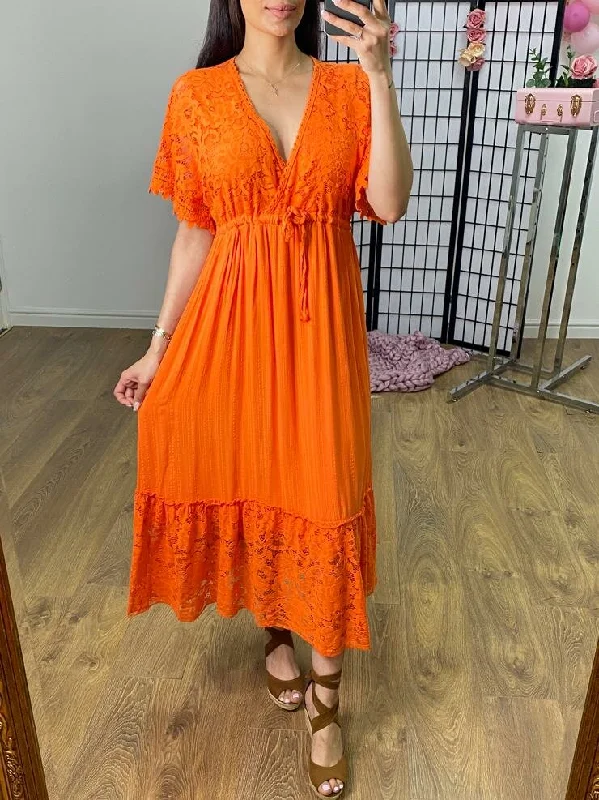 Epic Deals Cerise Lace Detail Deep V Maxi Dress