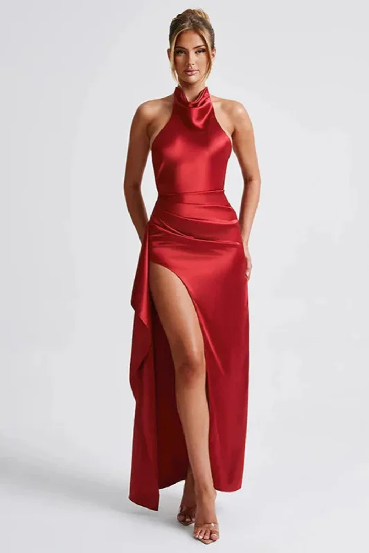 Today's Special Halter Lace Up Backless Dress Sleeveless High Slit Dress Party Evening Dress Today's Special Halter Lace Up Backless Dress Sleeveless High Slit Dress Party Evening Dress