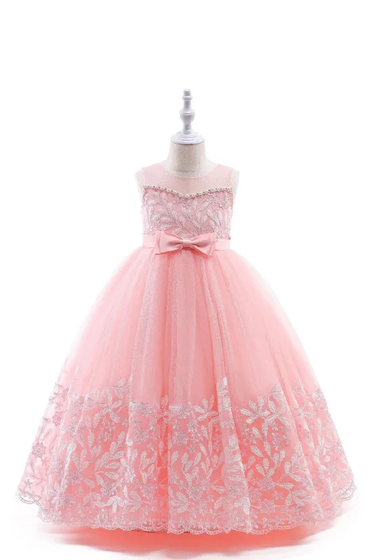 Super Bargain Kids Wedding Bridesmaids Long Dresses Beaded Embroidery Lace Children Girls Ball Gowns Dinner Formal Occasion Evening