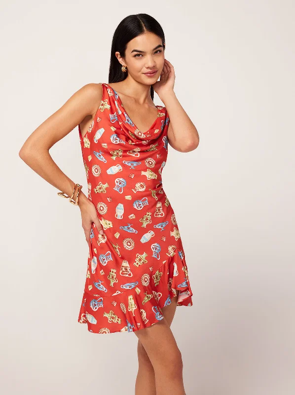 Seasonal Sale Roberta Red Pottery Print Mini Dress