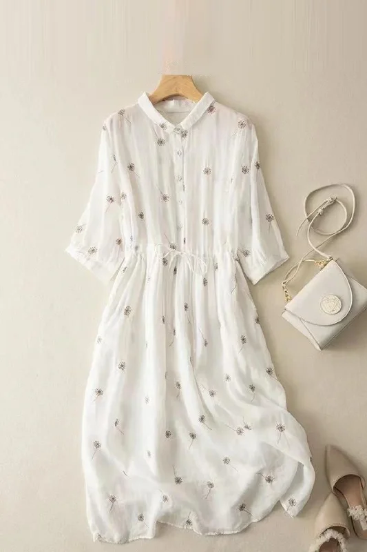 Deal of the Day Summer Dresses for Women Embroidery Linen Midi Dress