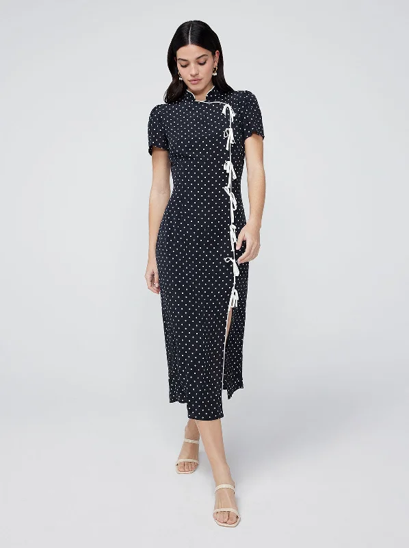 Take Advantage Leia Black Polka Dot Midi Dress
